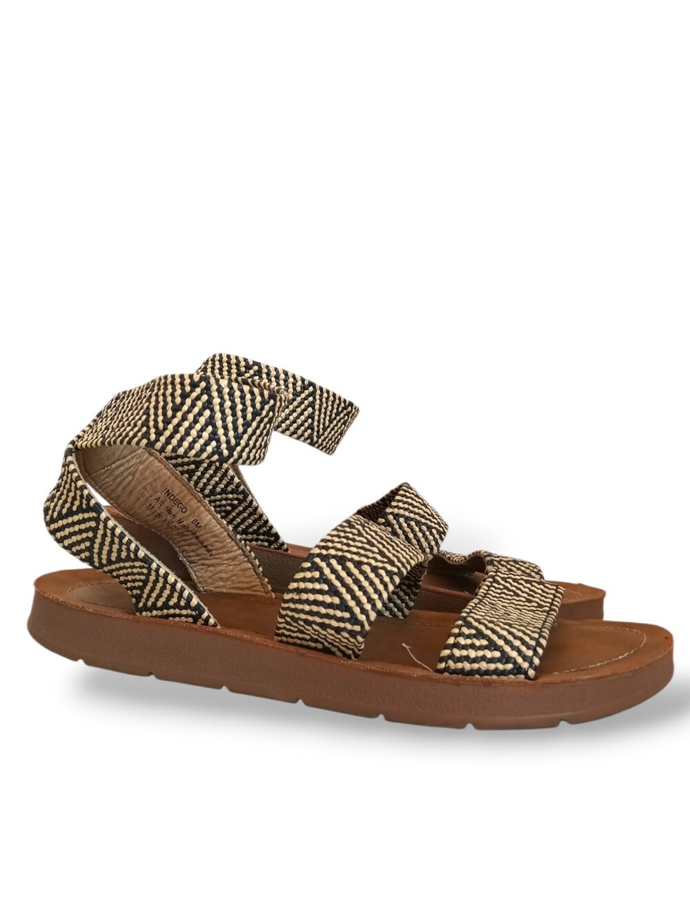 Cushionaire Indego Sandals black Woven raffia Stretchy Flats Memory Foam Boho 8M